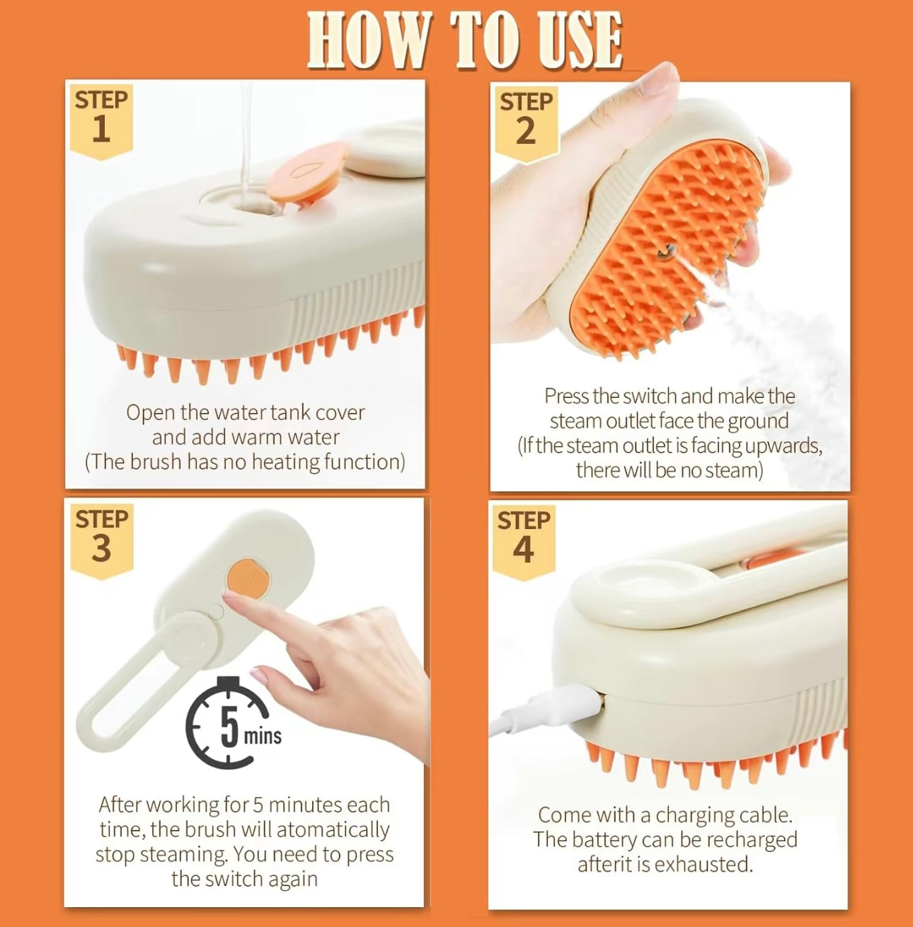 3 in 1 Pet Steamy Mist Steam Pet Brush for Pet Hair